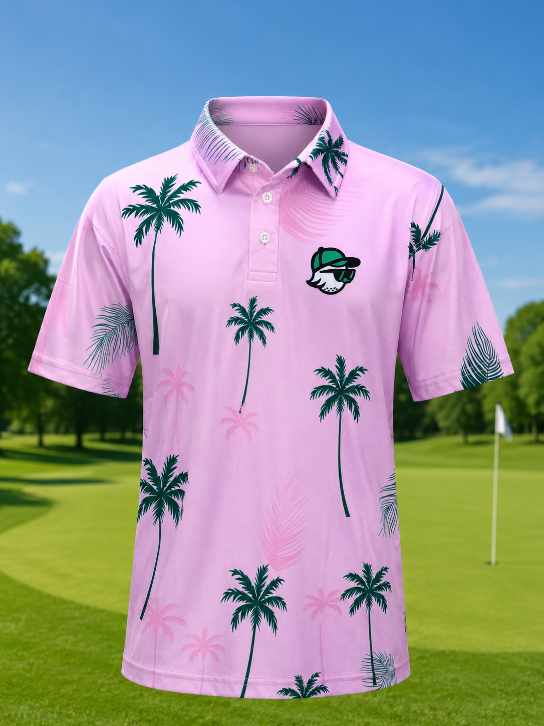 Polo rose à palmiers