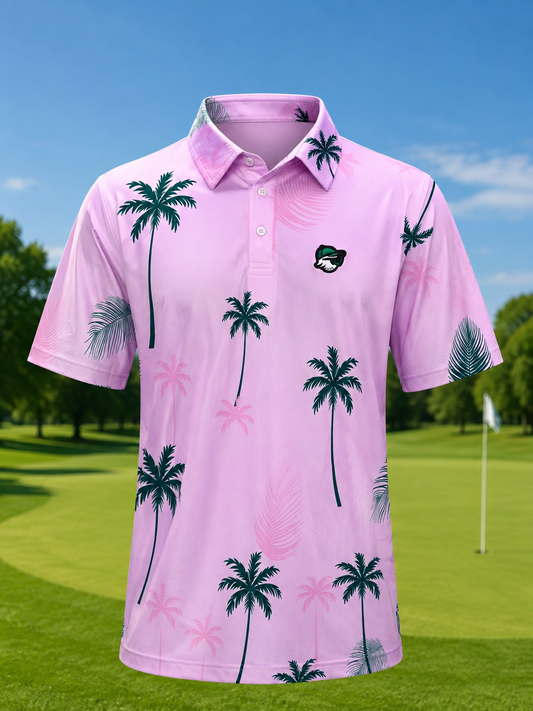 Pink palm tree polo shirt